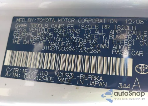 2009 Toyota Yaris из США, поврежденный, VIN JTDBT903991333268